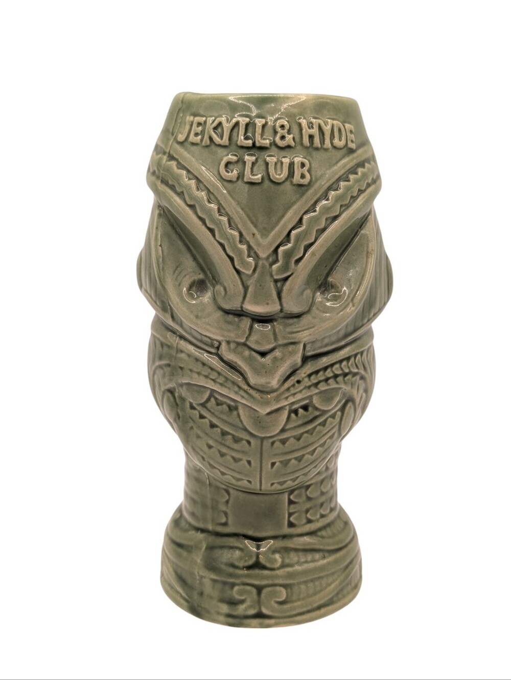 JEKYLL & HYDE CLUB Tiki Mug - Green Glaze Ceramic Cocktail Glass Cup 6.75"